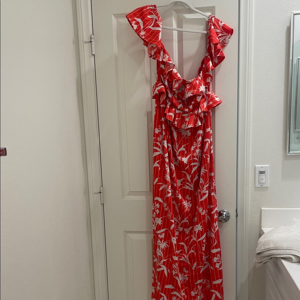 ASOS Vibrant Red Maxi Dress with White Floral Design